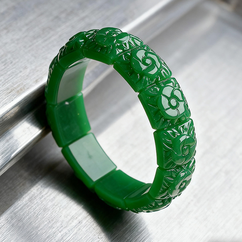 Vintage Item - Pulsera de flor de Jade Real,